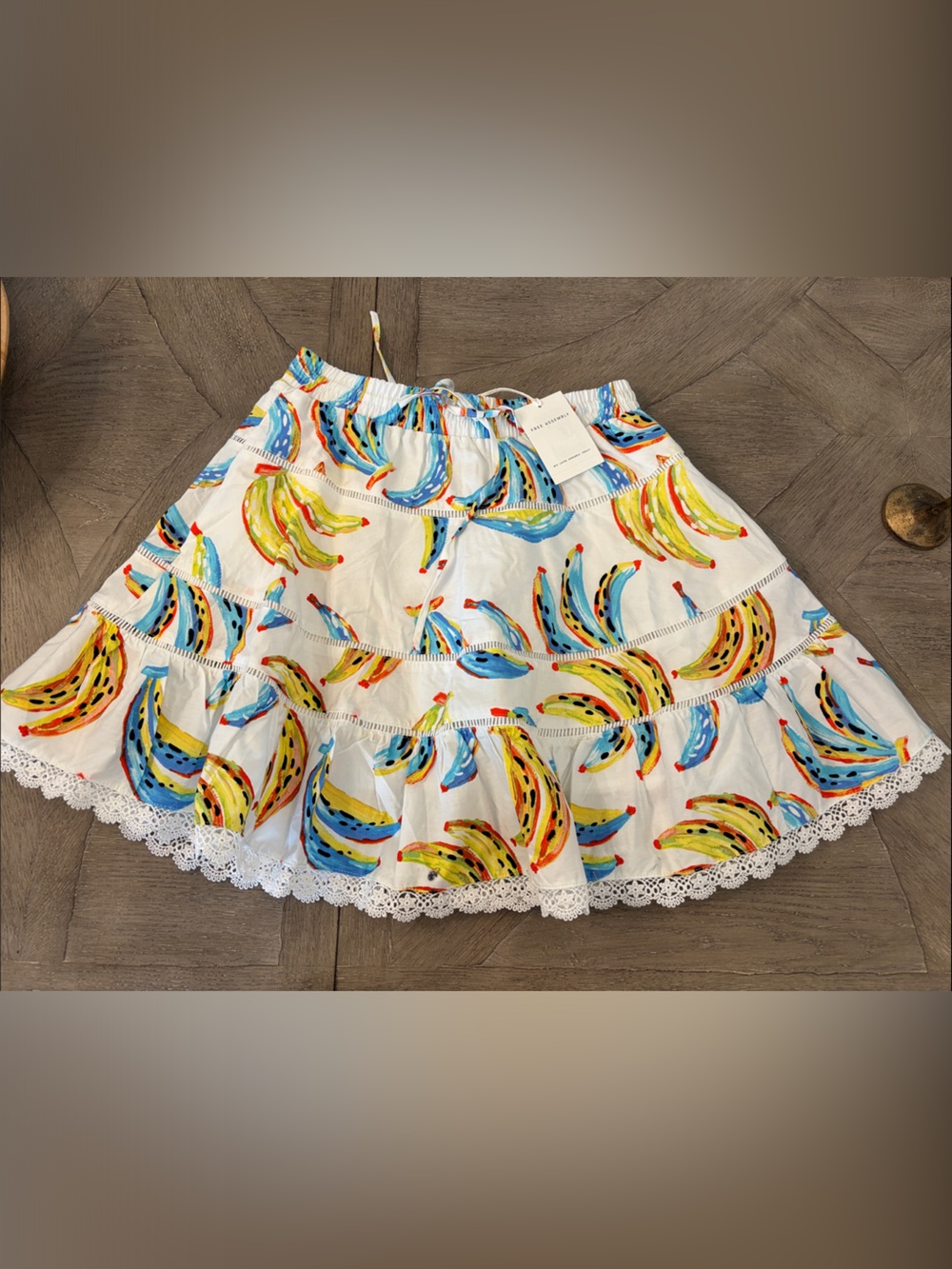 Free People White Skort with Yellow & Blue Banana Print